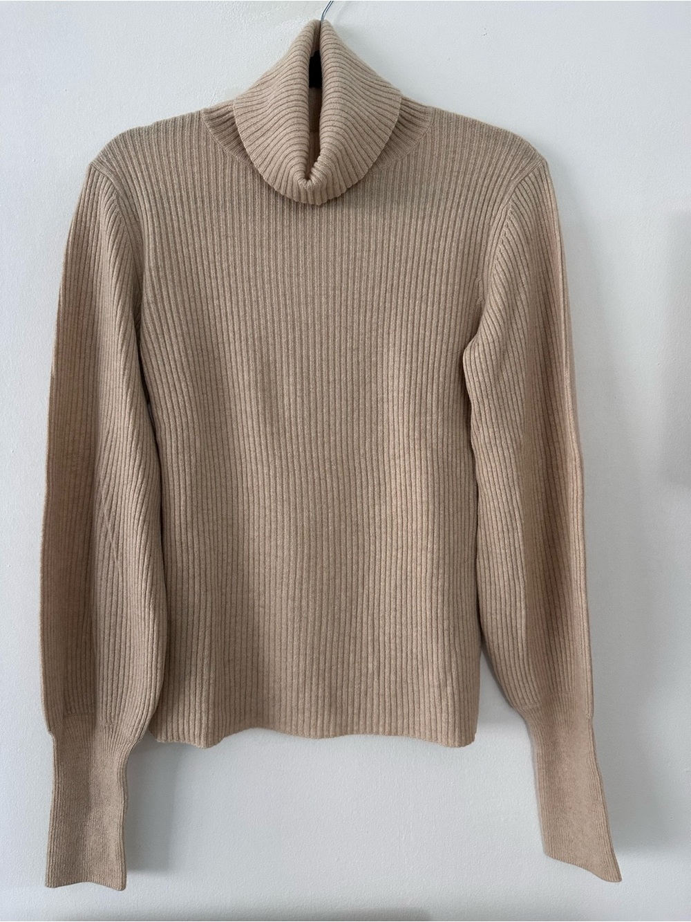 Reformation Beige Ribbed Turtleneck Sweater Sz  Large Balloon Sleeve pullover